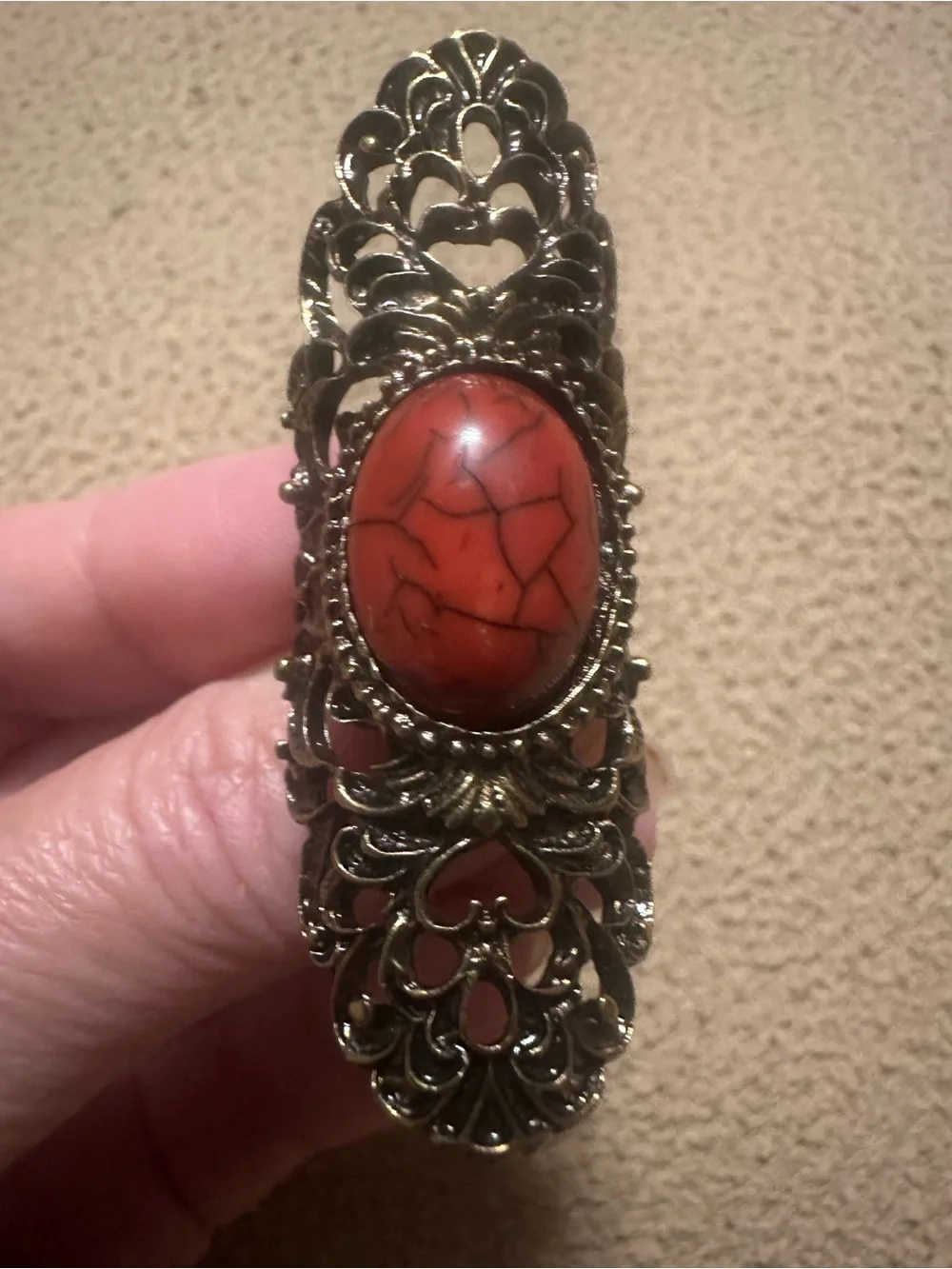 Ornate Filigree Ring with Orange Stone